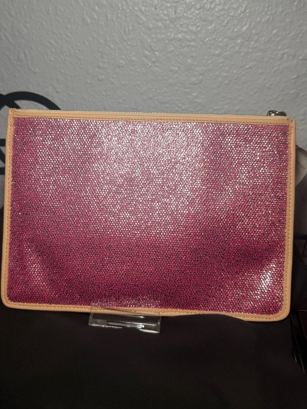 Coach 51397 Metallic Canvas Flat Zip Wristlet Clutch SV/Neutral Pink NWT